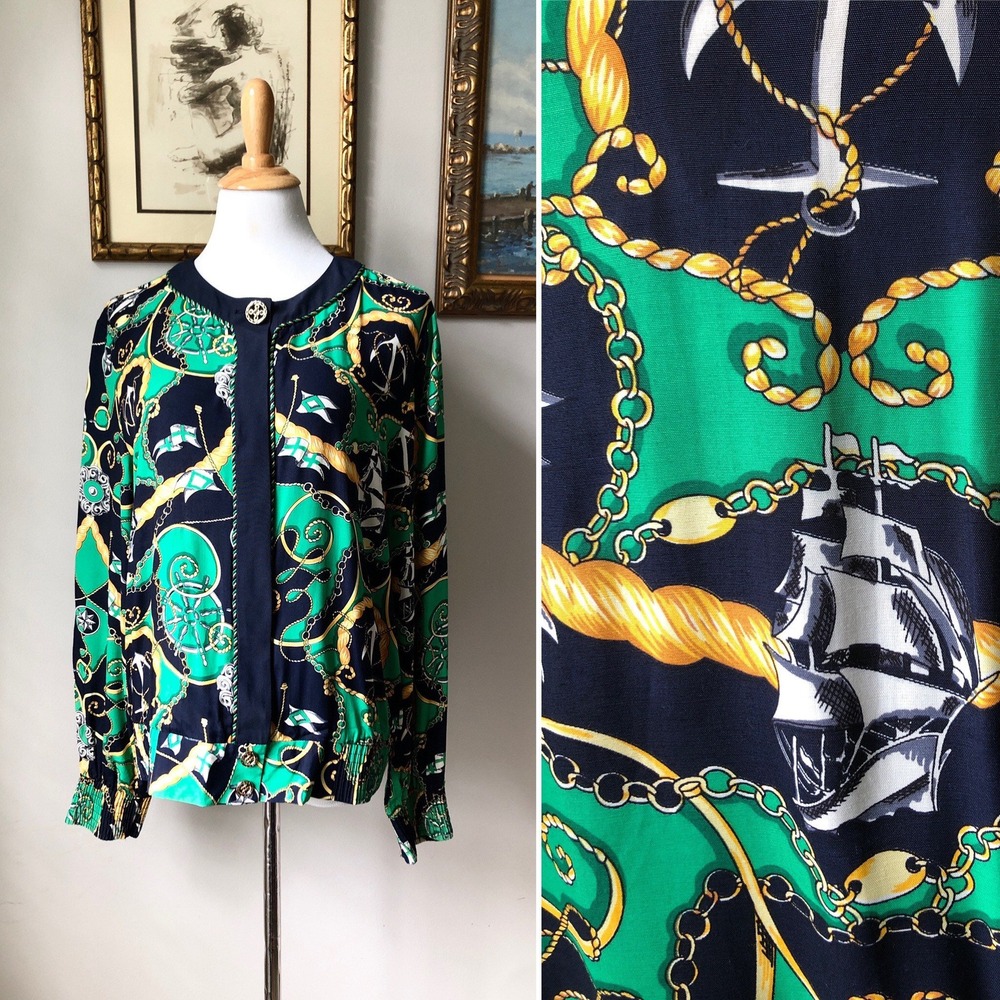 1990 Jeffrey & Dara Green Black gold bomber jacket - anchors chains rope